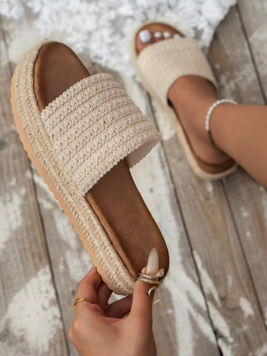 Women's Handmade Crochet Strap Linen Rope Comfortable Thick-Soled Sandals