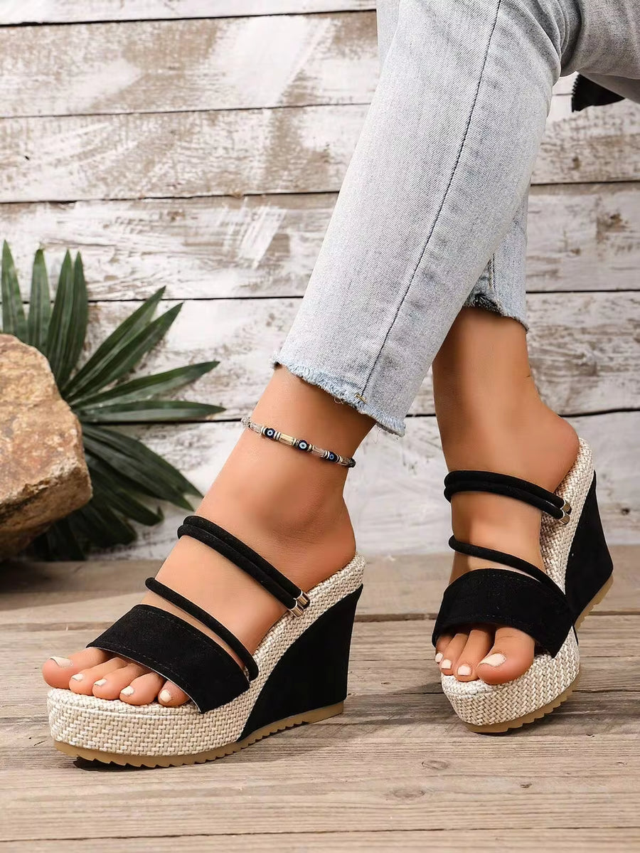 Women's New Casual Woven Wedge Sandals, Summer Vacation Leisure Open Toe Wedge Heel Sandals